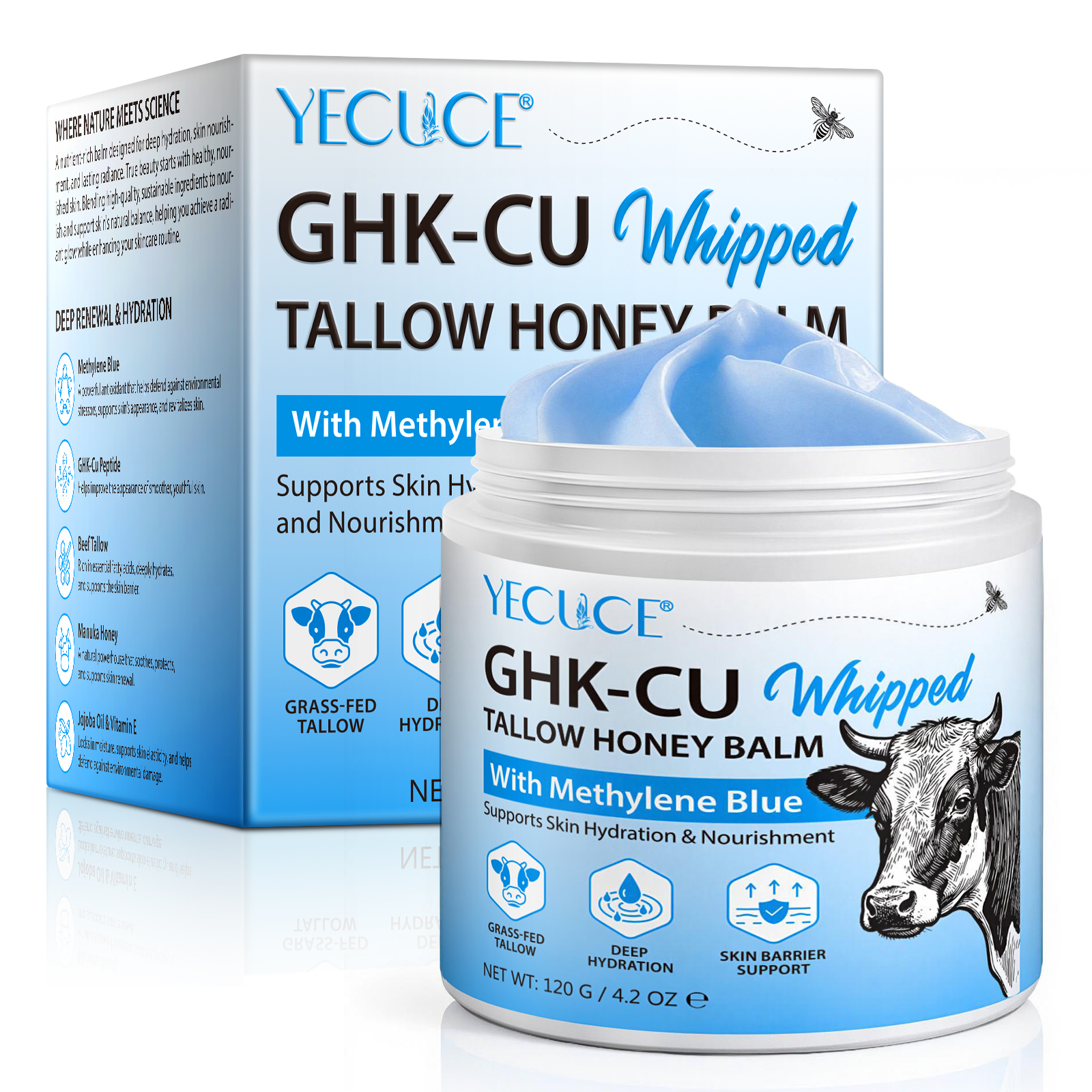 ghk-cu whipped tallow honey balm YECUCE 120g GHK-Cu Whipped Tallow Honey Balm Skin Renewal Grass-Fed Tallow  Cream for Face Body Anti-Aging Moisturizer Face Cream