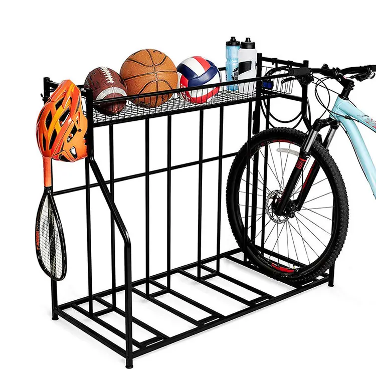 JH-Mech 4 Bikes with Storage Stability for Parking Road Indoor Bikes Garage Organizer Helmet Sports Storage Bicycle Stand Rack