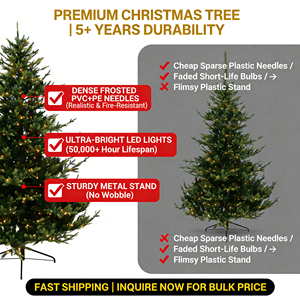 <span class=keywords><strong>Sapin</strong></span> de Noël artificiel pré-éclairé de 2,13 m (7 pieds) en PE à 100 % avec base décorative spéciale et lumières LED chaudes pour la décoration intérieure des fêtes - Product Image 5