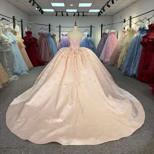 Vestidos de Fiesta Rosa Claro con Cuello Barco y Apliques Bordados y Estampados para Chicas de 15 Años, Modelo 6981 - Product Image 4