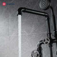 Robinet de baignoire contemporain à 2 fonctions, noir mat, en laiton, sur pied, avec 3 poignées, cartouche céramique, garantie 5 ans