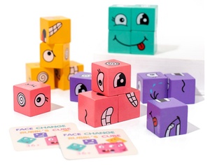 Cube d'expressions faciales en bois pour enfants, jeu de bureau amusant parent-enfant, jouet éducatif précoce pour développer l'intelligence - Product Image 4