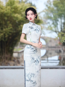 Qipao de Verano, Elegante Vestido Tradicional Chino, Estilo Juvenil para Estudiantes, <span class=keywords><strong>Cheongsam</strong></span> Largo Liso para Mujer, Precio de Fábrica - Product Image 3