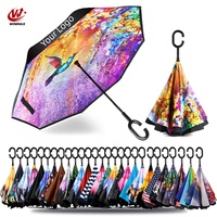 Parapluie inversé classique à double couche coupe-vent avec poignée en C pour voiture, utilisation mains libres