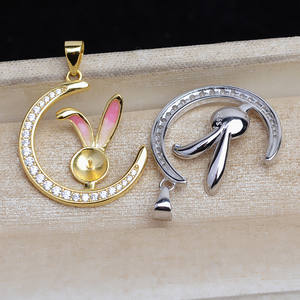 Accesorios para el Año del Conejo del Zodiaco Chino, Cadena con Colgante de Plata S925, 5340, Componentes para Joyería de Perlas con Diseño de Conejo - Product Image 1