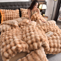 2025 vente en gros vente chaude vison velours 4 pièces ensemble Faux lapin velours ensemble de literie épaissir couverture moelleux en peluche chaud housse de couette