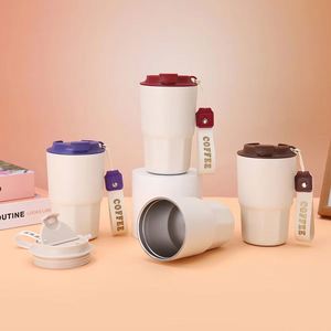 Eco Friendly Reusable Stainless Steel <b>Coffee</b> Travel Mug | Powder Coated Vacuum Tumbler with Handle Strap for Corporate Branding - Product Image 6
