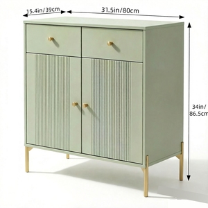 Elegant Modern <strong>Green</strong> Bedroom &amp; Living Room Sideboard Textured Fluted Doors Gold Metal Handles 2 Drawers Stylish Storage <strong>Cabinet</strong> - Product Image 3
