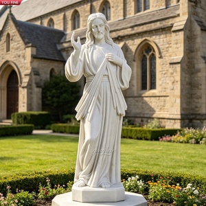 YOUFINE Statue de Jésus en marbre blanc sculptée à la main, pose Divine Miséricorde avec rayons de cœur, pour église et jardin - Product Image 1