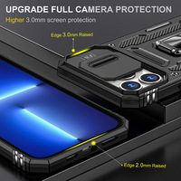 Coque de protection coulissante pour appareil photo pour iPhone 17 Pro 15 Pro, étui robuste antichoc avec béquille annulaire et coins renforcés pour une meilleure adhérence