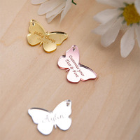 Faveurs de mariage personnalisées, cadeaux, étiquettes de faveur en acrylique miroir personnalisées en forme de papillon pour les invités, décorations de fête de mariage, étiquettes nominatives