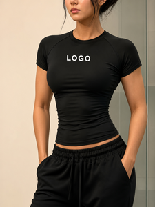 Haut court sans couture à manches raglan pour femme, coupe ajustée, extensible, pour le sport, le yoga et le fitness, avec logo personnalisé, abordable - Product Image 1