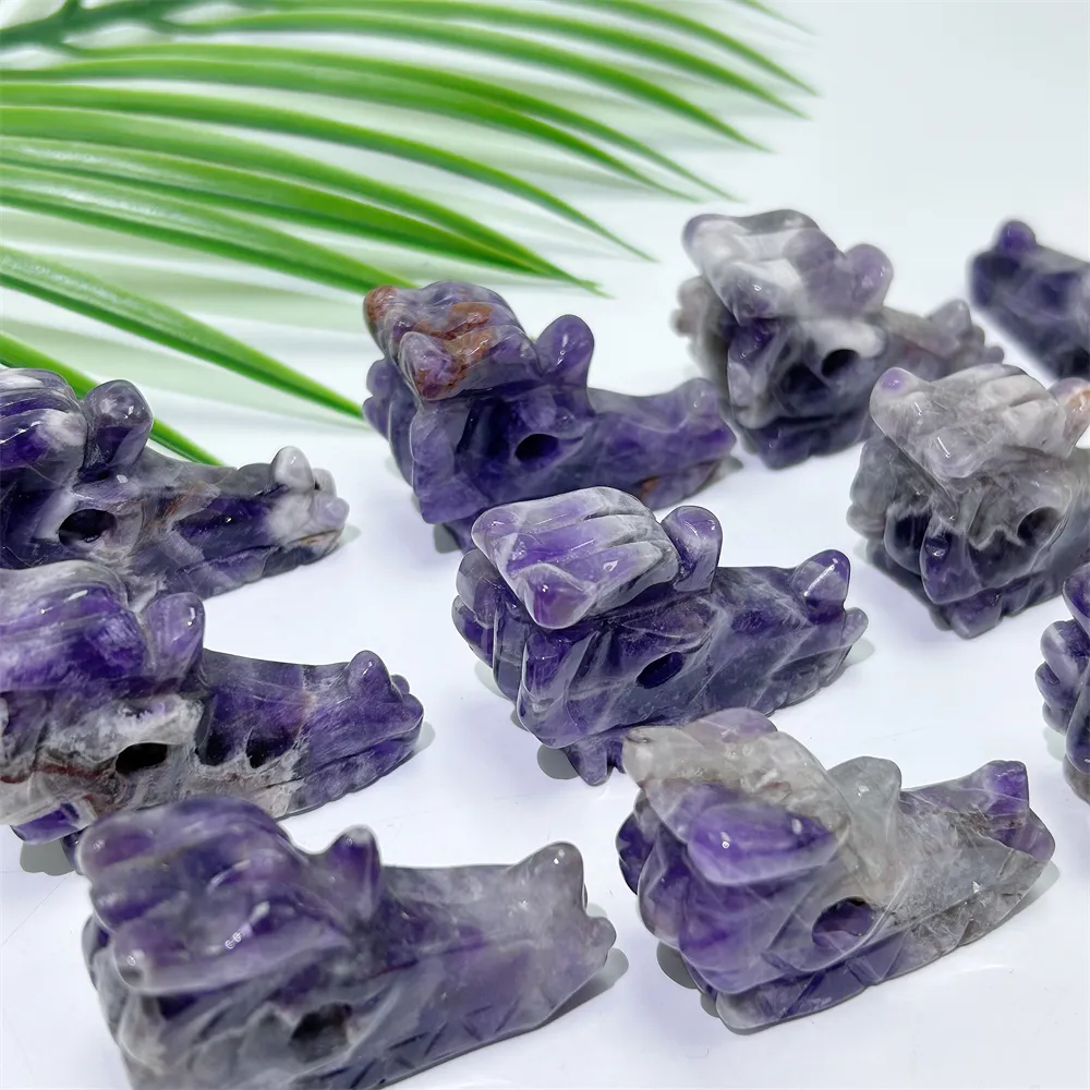 Natuurlijke Edelsteen Kristal Carving Ambachten Product 5Cm Droom Amethist Drakenkop Voor Cadeau Decoratie