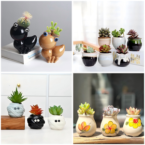 กระถางเซรามิคลายการ์ตูนแมวน่ารักสไตล์เกาหลี MSH พร้อมรูระบายน้ำ - Product Image 4