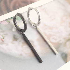 Nouvelles boucles d'oreilles créoles pendantes pour hommes en acier inoxydable, style punk, avec chaîne, croix, étoile, plume, araignée et longue pampille, 1 pièce - Product Image 6