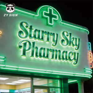 Fabricante de Letreros LED para Farmacias, Letrero Metálico Iluminado 3D Personalizado, Letrero con Retroiluminación, Letrero Exterior Impermeable con Cruz Verde - Product Image 1