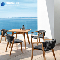 Chaises de salle à manger en teck massif de haute qualité pour patio, avec cordage tressé, et table en teck pour villa, jardin, hôtel et restaurant
