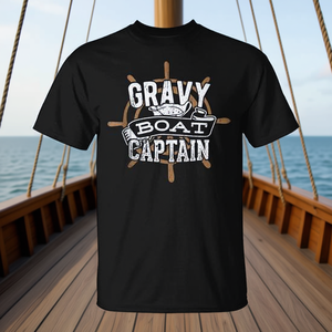 T-shirt Gravy Boat Captain unisexe, taille adulte, taille moyenne, noir, design nautique - Product Image 3