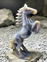 Statue de cheval en agate naturelle rayée, sculptée à la main, polie, cadeau d'art unique en pierre pour collectionneurs
