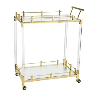 Custom Transparent Acrylic Serving Trolley Cart Acrylic Lucite Cart Hotel Rolling Trolley Cart For Food Serving