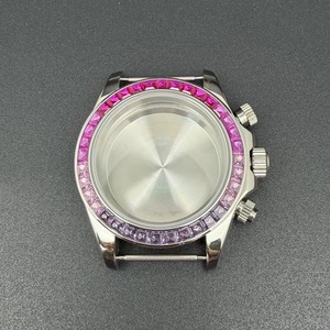 Caja de Reloj VK63 Mod de Acero con Bisel de Cristal de Piedra, Caja de Reloj Cronógrafo de Cuarzo Multicolor de 39MM - Product Image 4