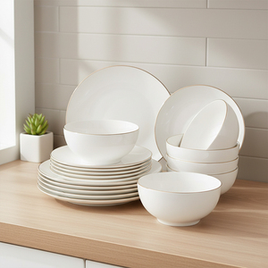<span class=keywords><strong>Service</strong></span> de table en céramique de luxe, <span class=keywords><strong>18</strong></span> pièces, vaisselle en porcelaine, assiettes et bols en porcelaine fine avec bord doré - Product Image 1