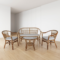 Ensemble de salon classique en rotin Flandeo, table basse et chaises, design pour appartement, matériau en bois durable, hôtels, villas