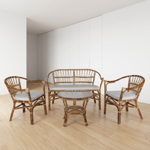 Ensemble de salon classique en rotin Flandeo, table basse et chaises, design pour appartement, matériau en bois durable, hôtels, villas - Product Image 5