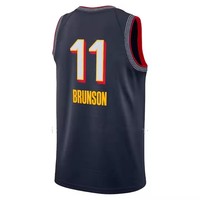 Baju kaus basket pria bordir kualitas terbaik, baju olahraga basket pria baru 11 Jalen Brunson Biru AS Amerika baru