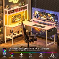 Échantillon gratuit Bureau d'ordinateur de jeu en bois de grande taille en forme de L rose en vente chaude Meubles de bureau à domicile Bureau d'ordinateur de jeu pour joueurs Boîtier d'ordinateur de jeu