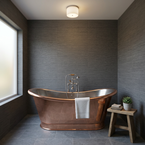 Baignoire autoportante en cuivre rectangulaire avec couvercle, intérieur poli, moderne, faite à la main, pour salle de bain - Artisanat indien - Product Image 1