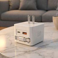 Chargeur mural USB C GaN 40W avec câble rétractable intégré, adaptateur secteur de voyage, charge rapide, prise US EU UK pour ordinateur portable, téléphone, tablette