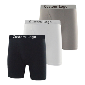 Calzoncillos bóxer para hombre, de color sólido, sin costuras, de punto, de tiro medio, con cintura personalizada con logo, transpirables, ropa interior informal para hombre - Product Image 1