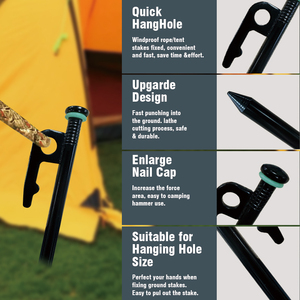 Estacas de Acero Resistentes <span class=keywords><strong>para</strong></span> Exteriores, Estacas de Metal Negras <span class=keywords><strong>para</strong></span> Tiendas de Campaña, Lonas y Toldos, Irrompibles e Inflexibles - Product Image 1