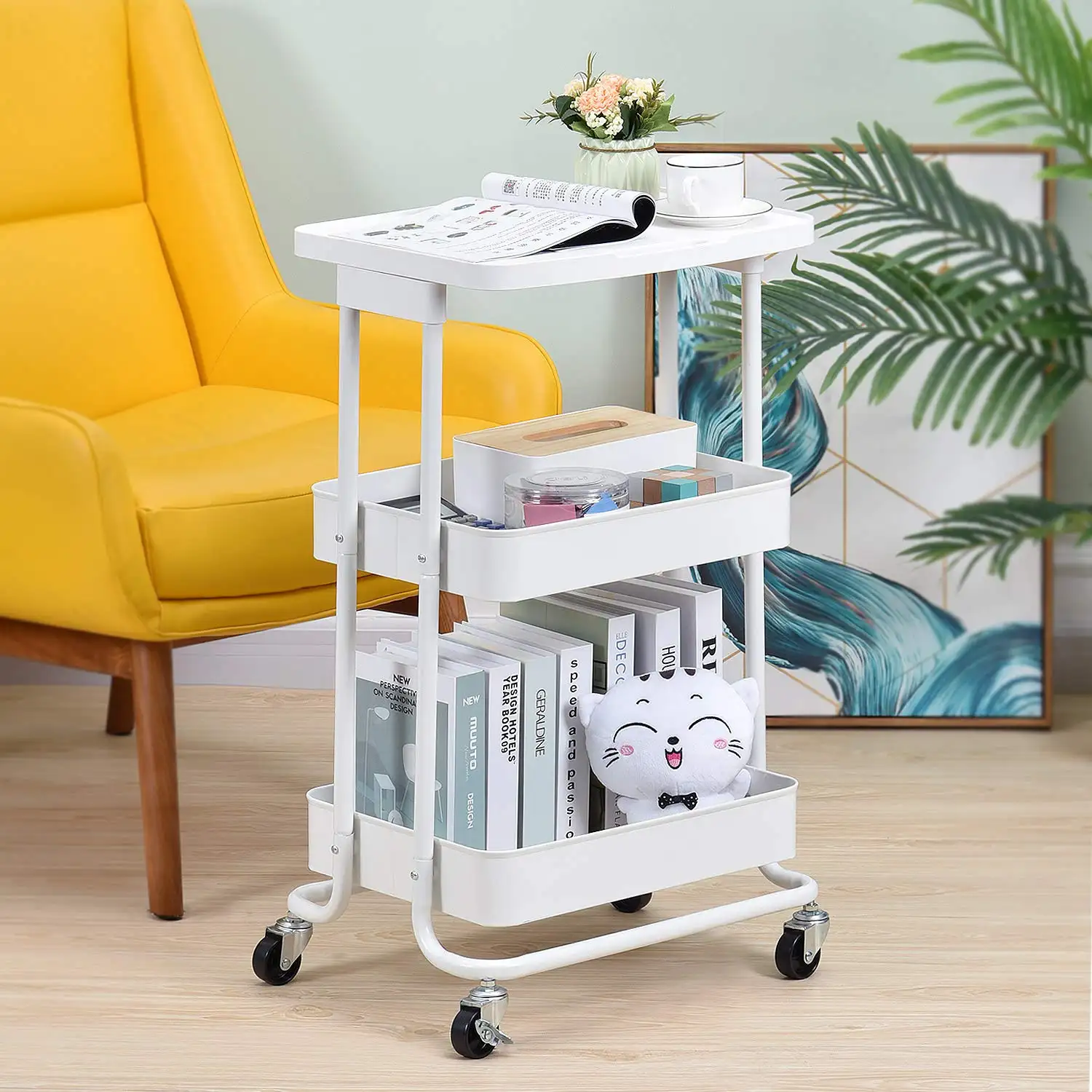 3-layer Metal Storage Trolley Hair Salon Trolley Snack Cosmetic Storage Trolley Kitchen Vegetable Foldable Shelf