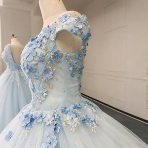 Vestido de Quinceañera con Escote Corazón, Apliques de Flores Azul Cielo, Pedrería y Cristales, para ANY31 - Product Image 5