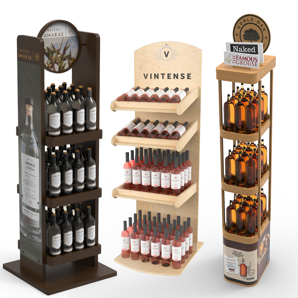Hot Selling Modern Wooden Wine Display Shelf Floor Stand and Rack Customizable Logos for Store Display Stands — view 1