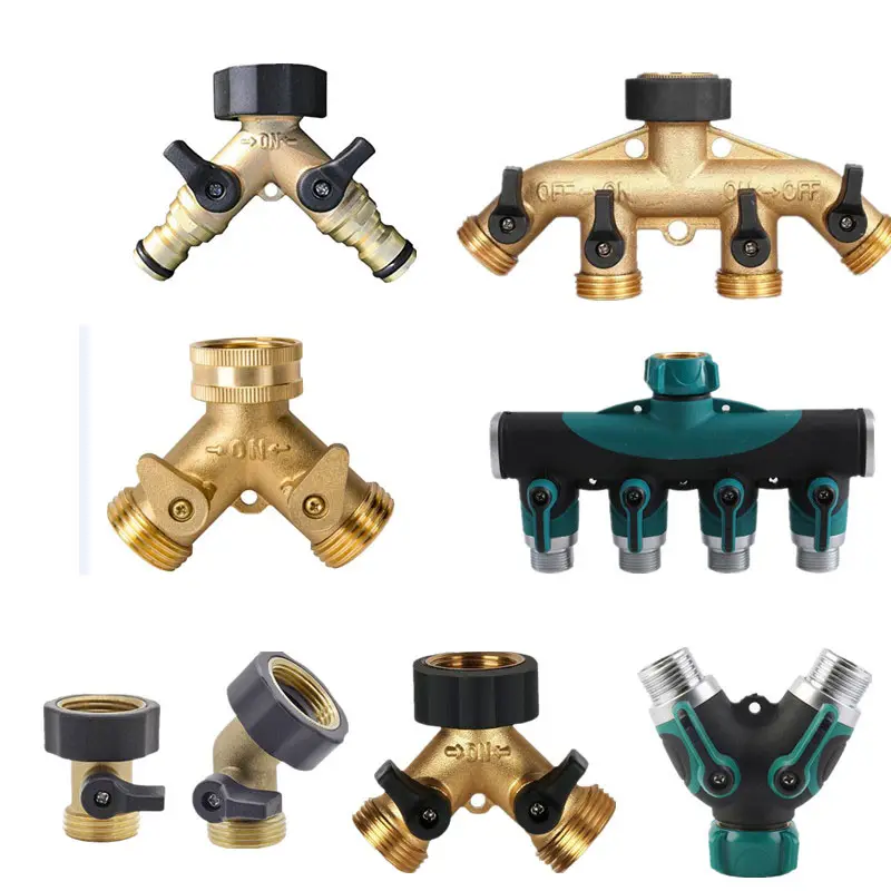 hot sale adjustable brass garden hose Splitter tap connector 2 Way Y Valve Garden Hose Connector