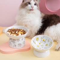 Gamelle surélevée pour animaux de compagnie avec motif de patte, inclinée pour protéger le cou, pour nourriture et eau, motif chat et chien de dessin animé