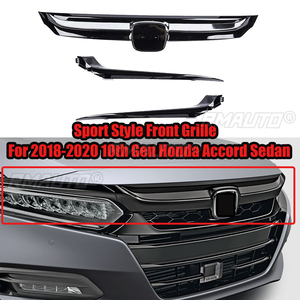 Parrilla Delantera Estilo Deportivo para Honda Accord Sedan de 10.ª Generación 2018-2020, Aspecto de Fibra de Carbono, Negro Brillante, Cromado Plateado - Product Image 1