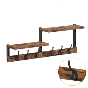Estante de almacenamiento de madera para montar en la pared, 2 niveles con ganchos para especias, utensilios y tazas de cocina, acabado pintado en color retro - Product Image 5