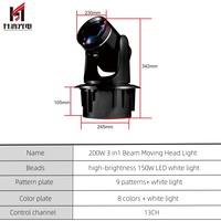 Projecteur mobile à tête mobile LED blanc haute luminosité pour discothèque, contrôle DMX, Thor 200W 3 en 1, 9 couleurs + 8 motifs, en fonte
