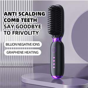Portable sans fil 2-en-1 brosse à cheveux lisseur plaque en céramique à chauffage rapide ion négatif pour la maison hôtel utilisation Source d'alimentation USB - Product Image 5
