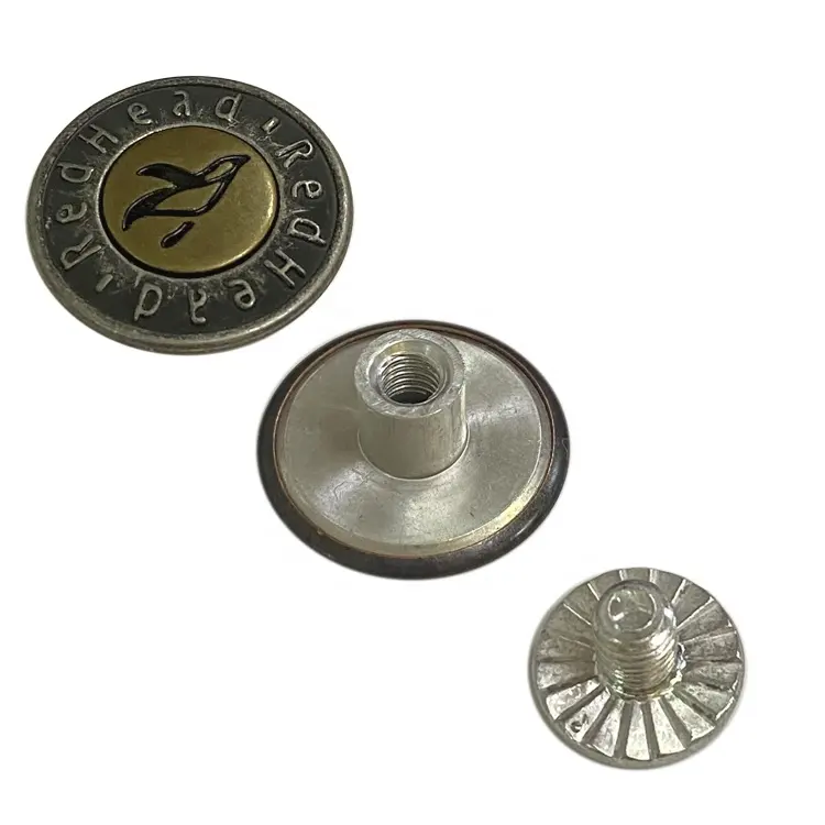 sustainable custom logo design embossed vintage colored electroplate metal easy screw type jean button
