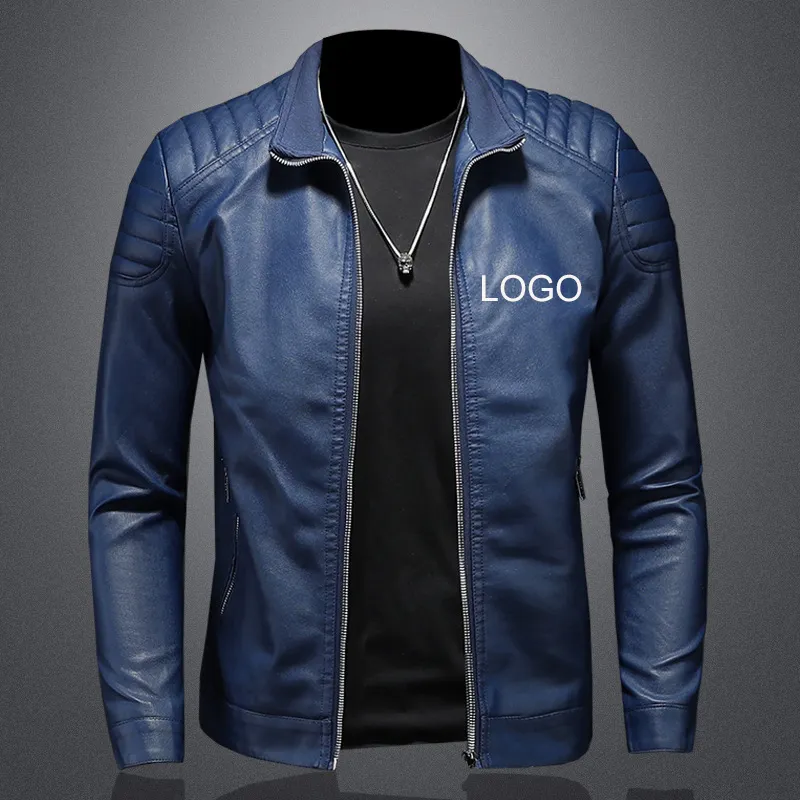 Giacca Bomber OEM Design personalizzato giacca a vento con Zip Logo personalizzato Vintage per gli uomini PU Stand in pelle Bomber giacca