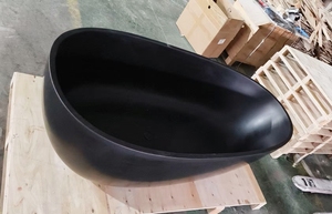 Baignoire autoportante ovale moderne en pierre artificielle <span class=keywords><strong>noire</strong></span> mate, de luxe, pour salle de bain intérieure, <span class=keywords><strong>avec</strong></span> drain, en surface solide, pour bain profond - Product Image 3