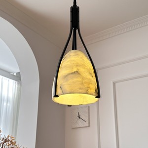 Lámpara Colgante de Mármol Ovalada E27 LED de Una Sola Cabeza Negra para Sala de Estar y Dormitorio - Product Image 1