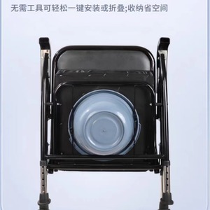 <b>Portable</b> <b>Commode</b> Chair Foldable For Elderly Pregnant Disabled Home Use With Blue Potty Bucket And Armrests - Product Image 4