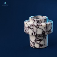 Vas Bunga Marmer Travertine Luca Calacatta Viola |   Vas Bunga Batu Silinder Bertingkat Buatan Tangan, Polesan Halus, Hiasan Meja, Custom OEM