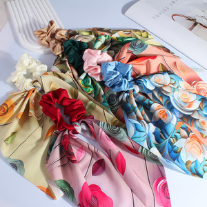 Élastique à <span class=keywords><strong>cheveux</strong></span> en satin imprimé floral avec longue queue, <span class=keywords><strong>attache</strong></span> élastique pour queue de cheval, accessoire de mode pour <span class=keywords><strong>cheveux</strong></span> - Product Image 2